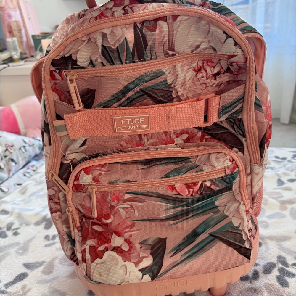Floral Pink Backpack with wheels